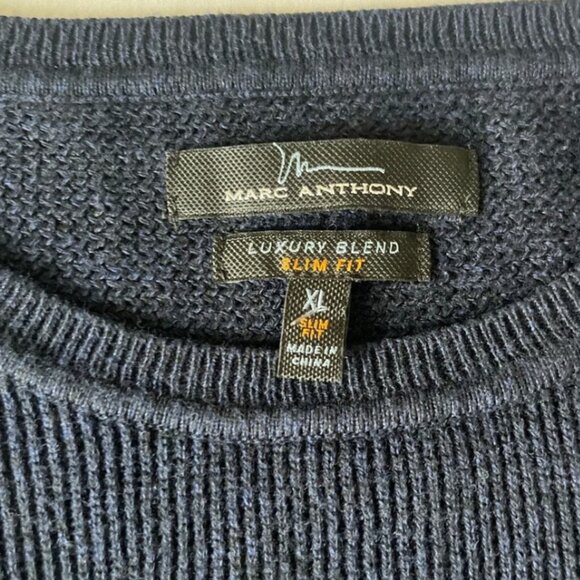 Marc Anthony Navy Slim Fit Sweater Long Sleeve Crew-Neck Mens XL - Picture 2 of 6
